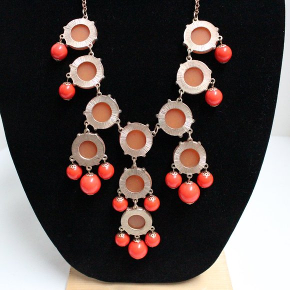 Orange Discs & Hanging Balls Adjustable Costume Jewelry Statement Necklace - Picture 10 of 11